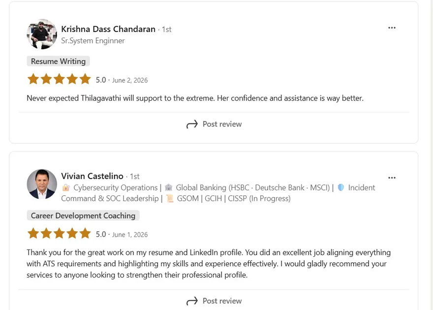 Recommendations from Krishna Dass Chandaran and Vivian Castelino on working with Thilagavathi